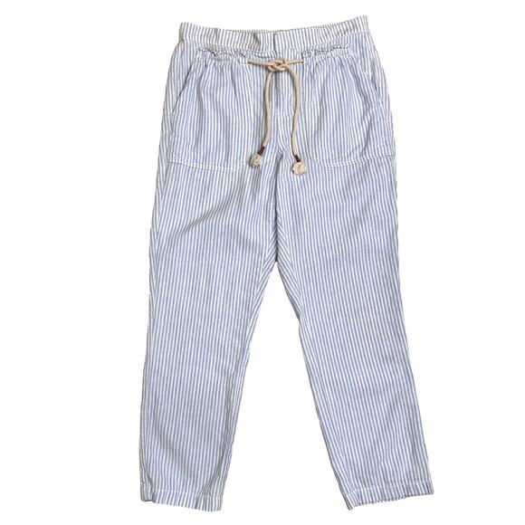 Anthropologie Seashore Blue White Striped Linen Blend Relaxed Fit Pants Small - Picture 1 of 8